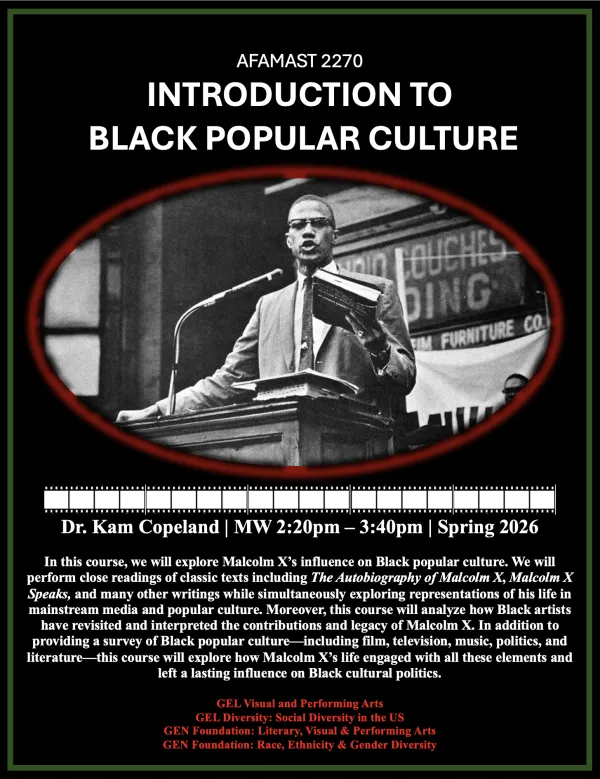 This is a course flyer for Black Popular Culture