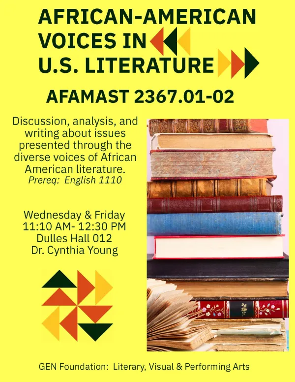 This is a flyer for AFAMAST 2367.01: African American Voices in US Literature.