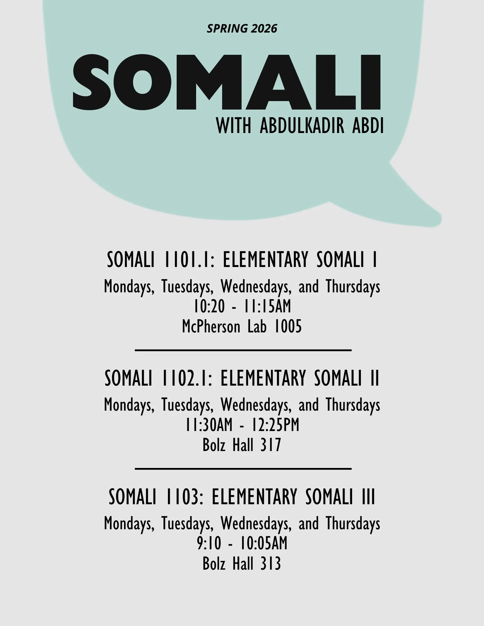 This is a Somali language course flyer.