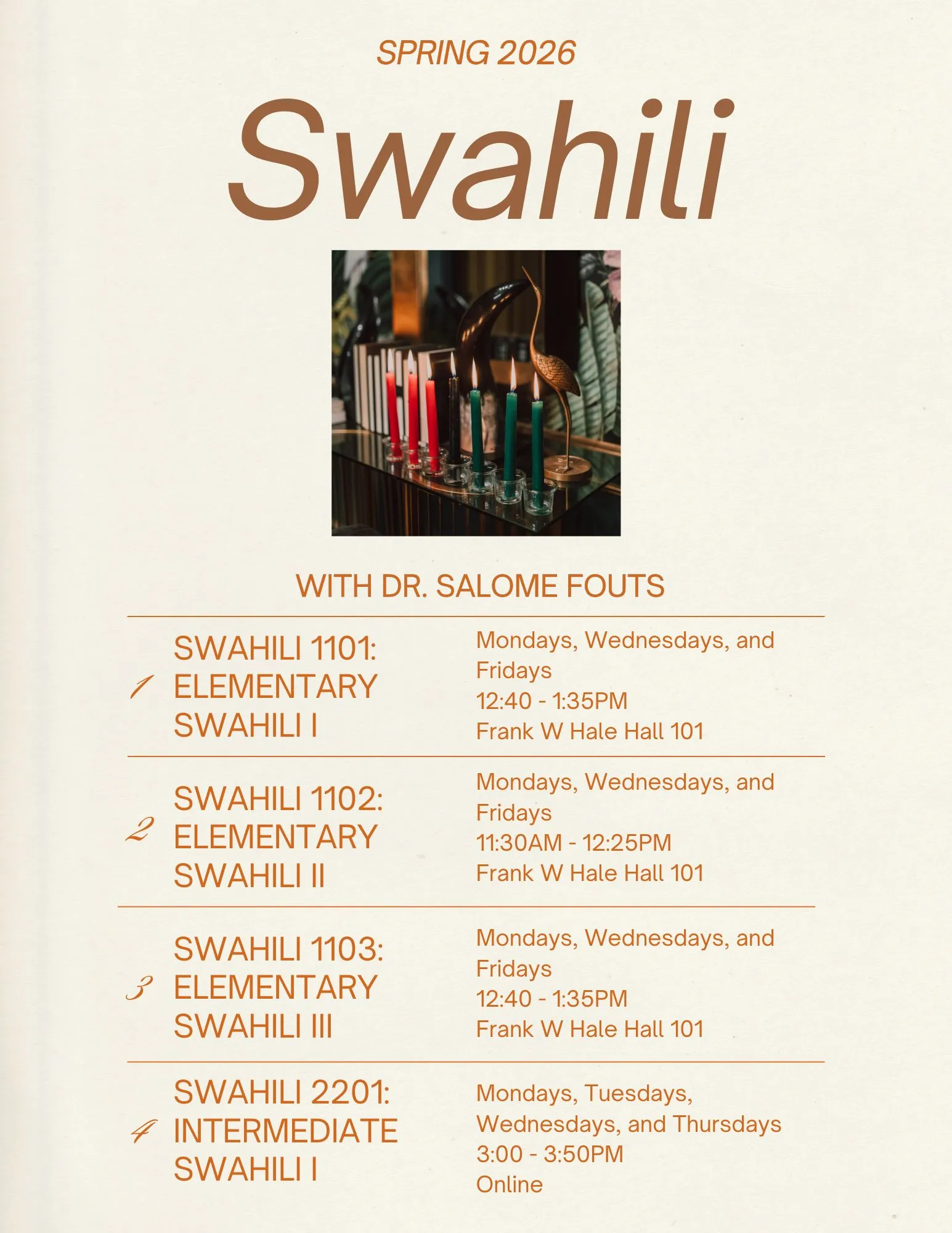 This is a flyer for the Swahili language course offerings.